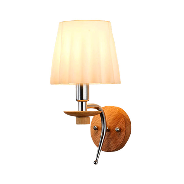 Lisslune | 1-Bulb Tapered Wall Mount Contemporary White/Beige Fabric Wall Light for Corridor