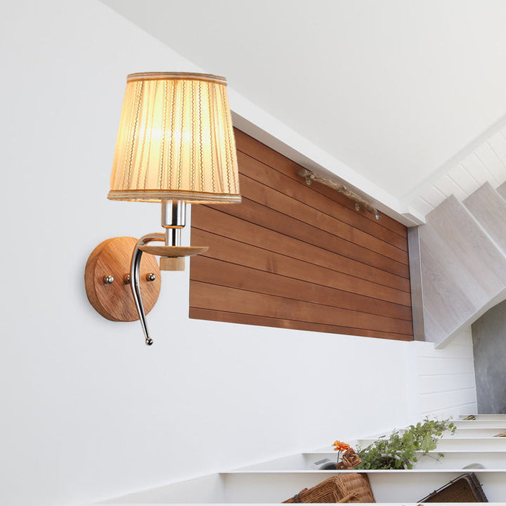Lisslune | 1-Bulb Tapered Wall Mount Contemporary White/Beige Fabric Wall Light for Corridor