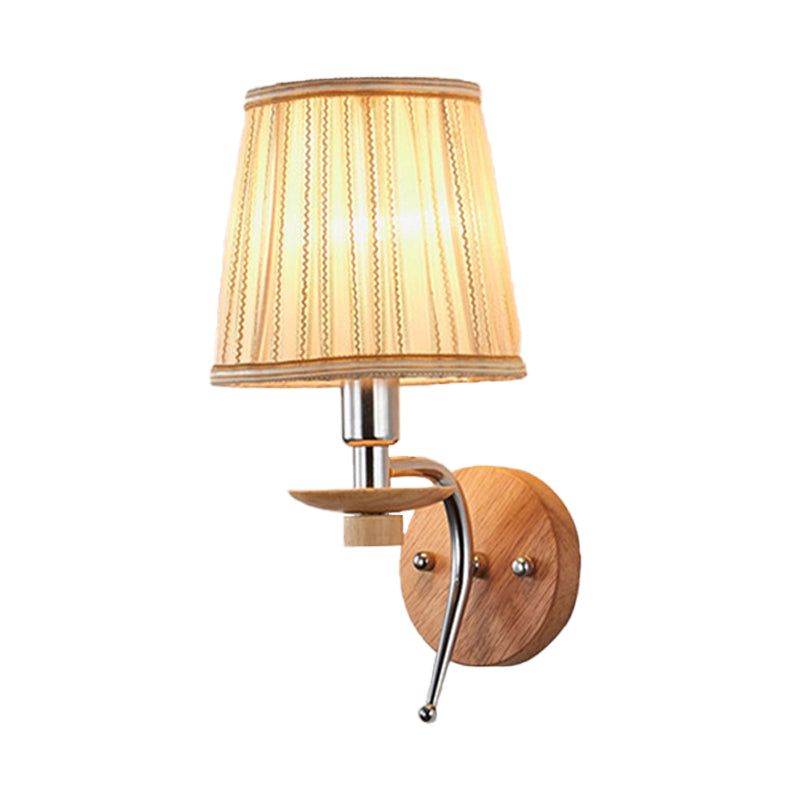Lisslune | 1-Bulb Tapered Wall Mount Contemporary White/Beige Fabric Wall Light for Corridor