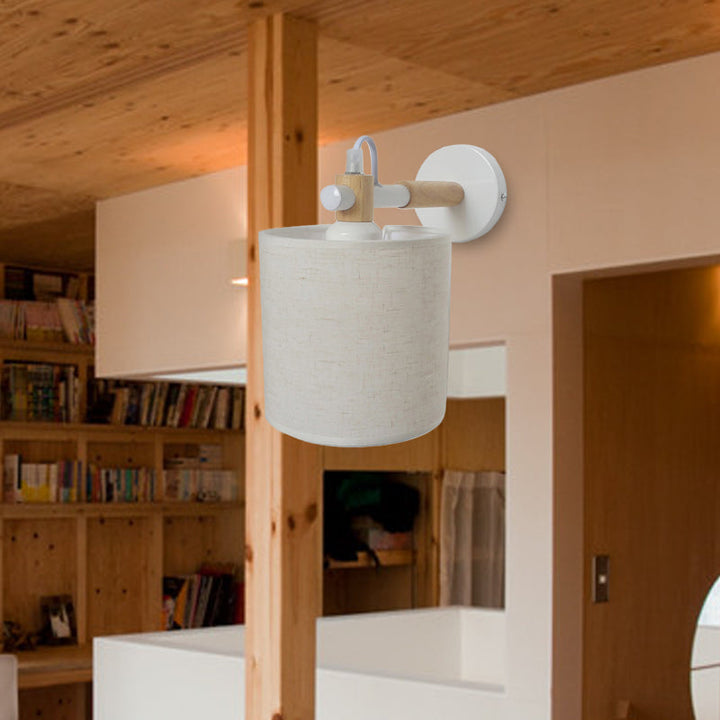 Lisslune | 1 Bulb Cylinder Wall Mounted Light Simple Stylish White Fabric Wall Light Wall Lighting for Bedroom