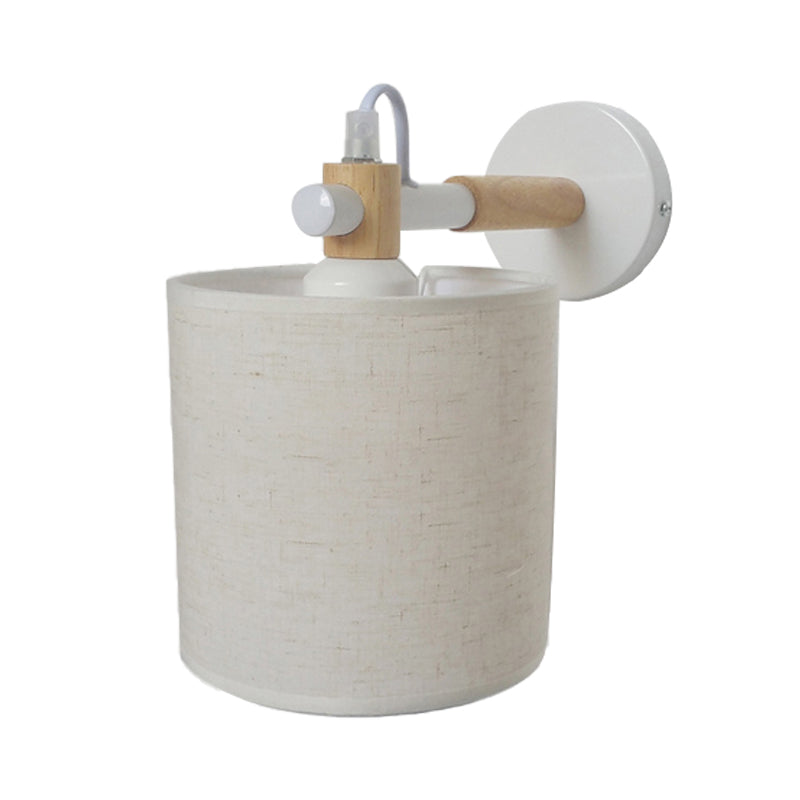 Lisslune | 1 Bulb Cylinder Wall Mounted Light Simple Stylish White Fabric Wall Light Wall Lighting for Bedroom