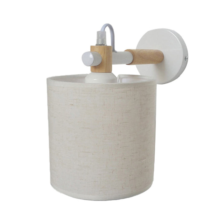 Lisslune | 1 Bulb Cylinder Wall Mounted Light Simple Stylish White Fabric Wall Light Wall Lighting for Bedroom