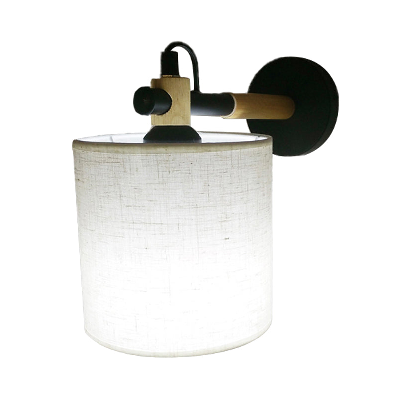 Lisslune | Fabric Cylindrical Wall Light Modernist 1 Light Bedroom Wall Mounted Light with Wood Connection in Black/White