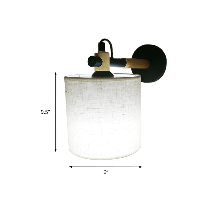Lisslune | Fabric Cylindrical Wall Light Modernist 1 Light Bedroom Wall Mounted Light with Wood Connection in Black/White