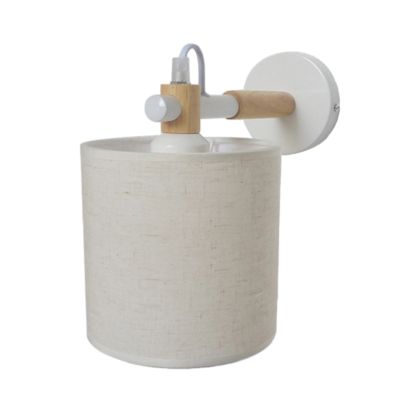 Lisslune | Fabric Cylindrical Wall Light Modernist 1 Light Bedroom Wall Mounted Light with Wood Connection in Black/White