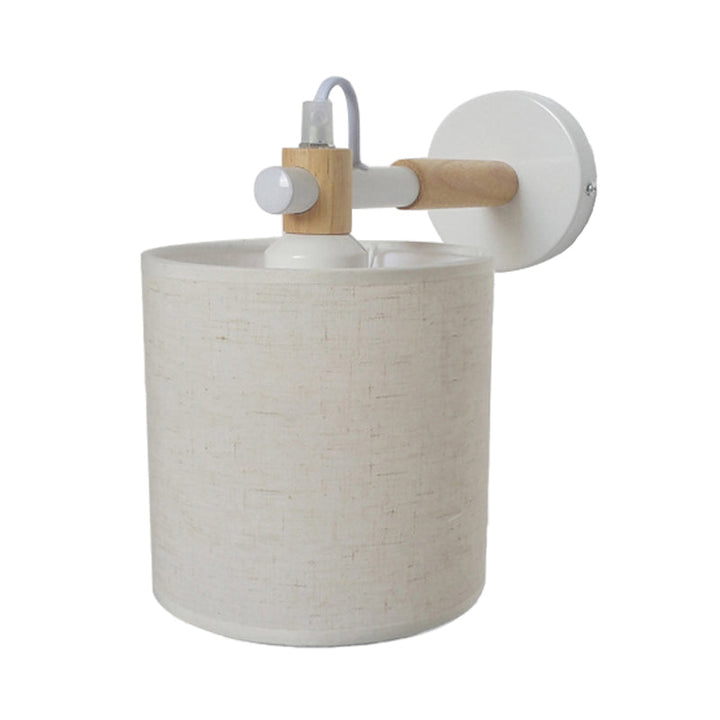 Lisslune | Fabric Cylindrical Wall Light Modernist 1 Light Bedroom Wall Mounted Light with Wood Connection in Black/White