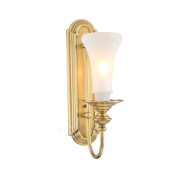 Skørter | 1/2-Bowl Bell Wall Light Colonial Gold Frosted White Glass Wall Light with Metal Goose Neck Arm