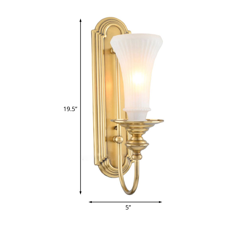 Skørter | 1/2-Bowl Bell Wall Light Colonial Gold Frosted White Glass Wall Light with Metal Goose Neck Arm
