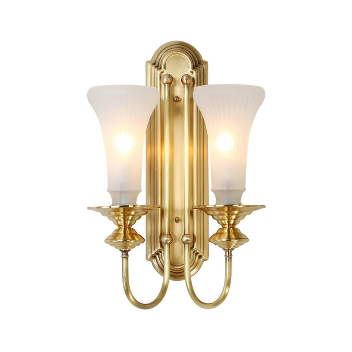Skørter | 1/2-Bowl Bell Wall Light Colonial Gold Frosted White Glass Wall Light with Metal Goose Neck Arm