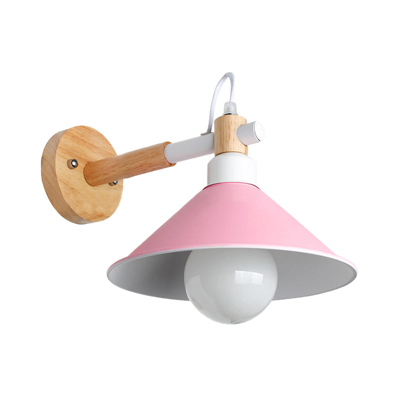 Lisslune | Nordic Stylish Cone Wall Lighting Fixture 1 Head Metallic Wall Lamp with Wooden Connection in Black/Grey for Hallway