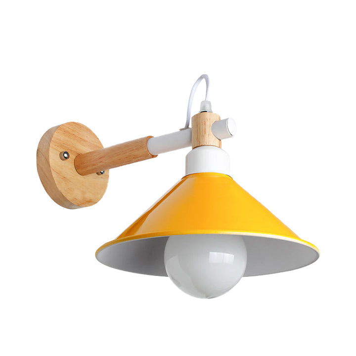 Lisslune | Nordic Stylish Cone Wall Lighting Fixture 1 Head Metallic Wall Lamp with Wooden Connection in Black/Grey for Hallway