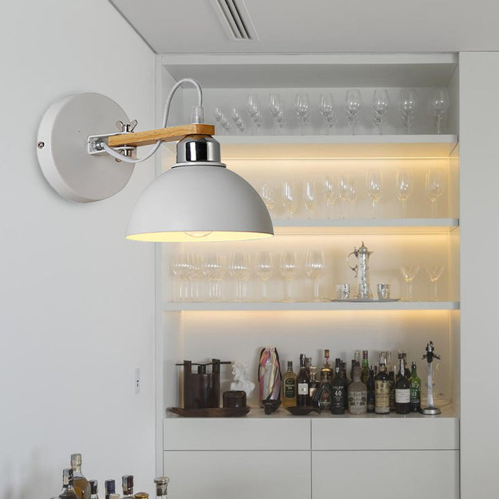 Lisslune | 1 Light Scalloped Wall Lamp Simple Style White Metallic and Wooden Wall Lighting for Bedroom