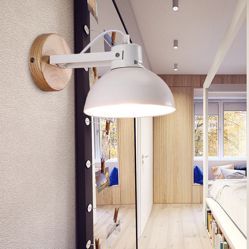 Lisslune | 1 Head Wall Lamp with Dome Shade Metal Modernist Bedroom Wall Mount Light in White