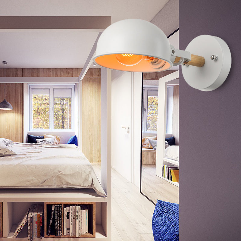 Lisslune | 1 Head Wall Lamp with Dome Shade Metal Modernist Bedroom Wall Mount Light in White