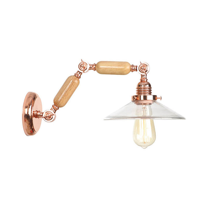 Lisslune | Clear Glass Wood Wall Light Cone 1-Light Industrial Wall Lamp with Extendable Arm