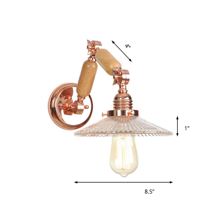 Lisslune | A wall light with a light bulb and conical shade made of clear prismatic glass, industrial wall lamp for the living room with curved arm