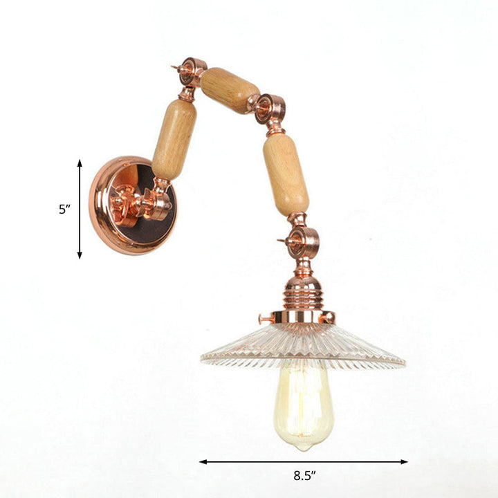 Lisslune | 1 Light Scalloped Wall Lamp Fixture Industrial Clear Ribbed Glass Wall Lamp for Living Room with Arm