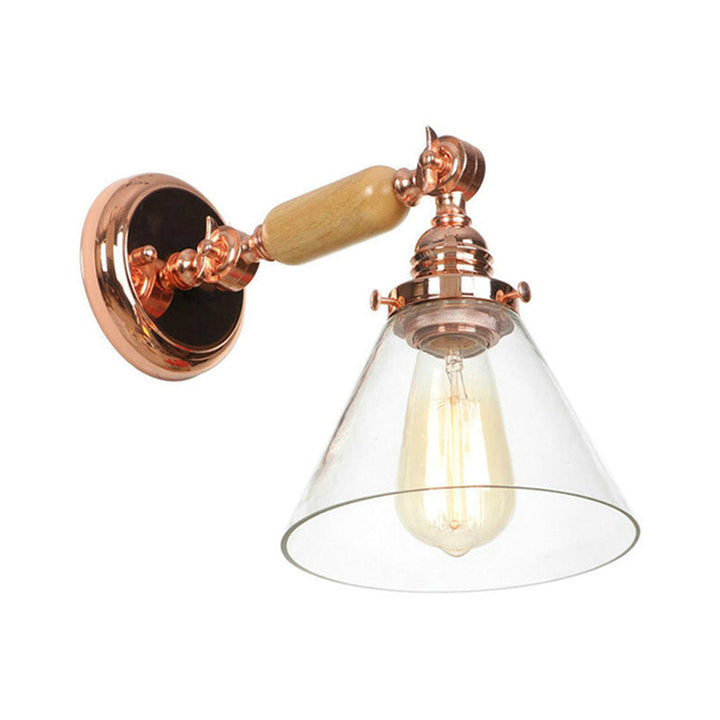 Lisslune | Industrial Cone Wall Lamp 1 Bulb Clear Glass Wall Light in Rose Gold