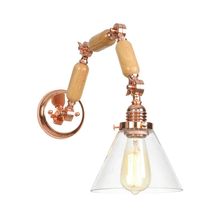Lisslune | A Pear Clear Glass Wall Light Industrial Gold Cone Living Room Wall Light with Curved Arm