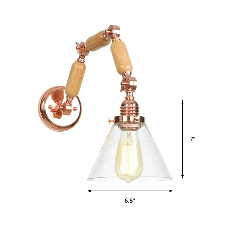 Lisslune | A Pear Clear Glass Wall Light Industrial Gold Cone Living Room Wall Light with Curved Arm