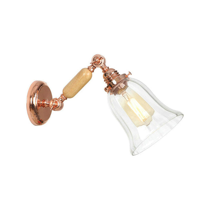Lisslune | Clear Prism Glass Wood Wall Light Bell 1-Light Vintage Style Wall Lamp Light with Retractable Arm