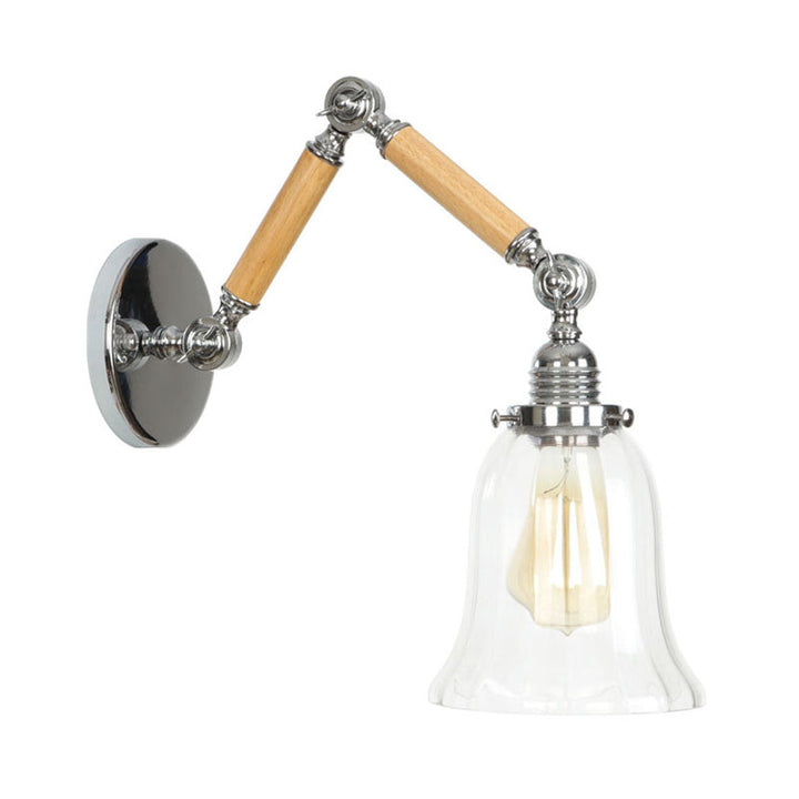 Lisslune | Flared Living Room Wall Light Vintage Clear Glass Prism Glass 1 Light Chrome Wall Lamp with 8"+8"/6"+6"/8"+4" Wooden Arm