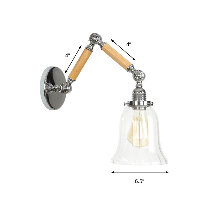 Lisslune | Flared Living Room Wall Light Vintage Clear Glass Prism Glass 1 Light Chrome Wall Lamp with 8"+8"/6"+6"/8"+4" Wooden Arm