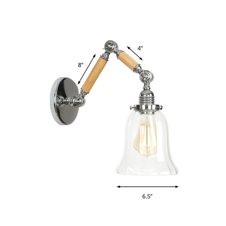Lisslune | Flared Living Room Wall Light Vintage Clear Glass Prism Glass 1 Light Chrome Wall Lamp with 8"+8"/6"+6"/8"+4" Wooden Arm