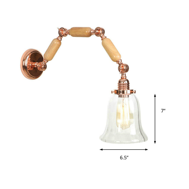 Lisslune | 1 Light Flared Wall Recessed Light Antique Rose Gold Clear Glass Wall Lamp with Long Extendable Arm