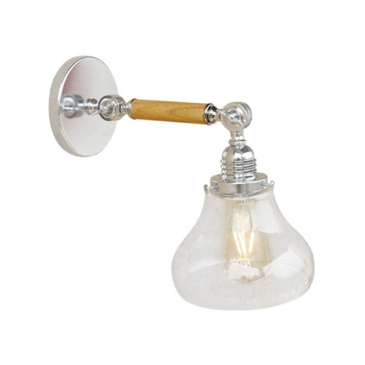Lisslune | Wood One Light Wall Lamp Vintage Clear Glass Pear Lighting Fixture for Living Room, 8"/4"/6" L Wooden Arm