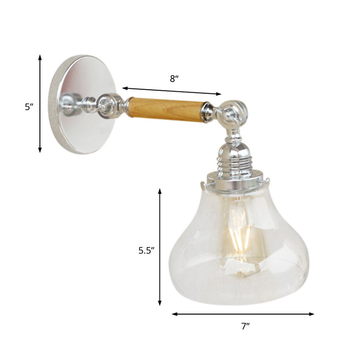 Lisslune | Wood One Light Wall Lamp Vintage Clear Glass Pear Lighting Fixture for Living Room, 8"/4"/6" L Wooden Arm
