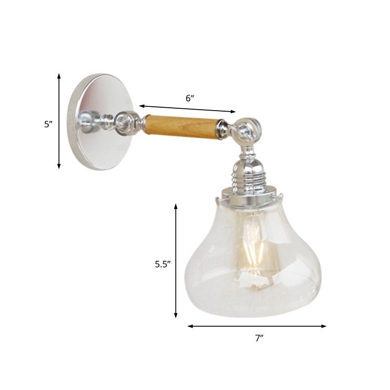 Lisslune | Wood One Light Wall Lamp Vintage Clear Glass Pear Lighting Fixture for Living Room, 8"/4"/6" L Wooden Arm