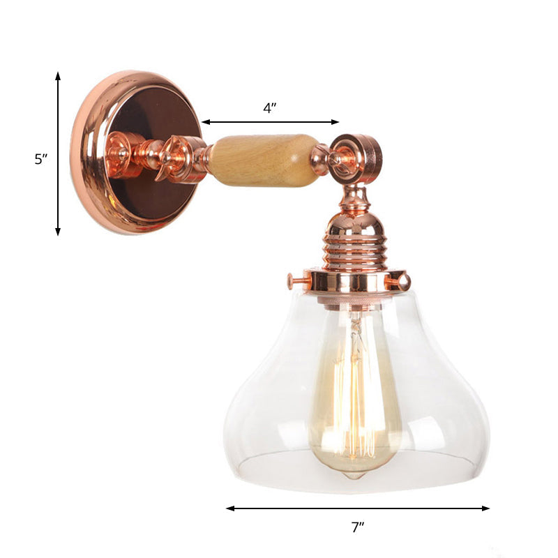 Lisslune | Pear-shaped living room wall lamp vintage clear glass 1 light rose gold wall lamp