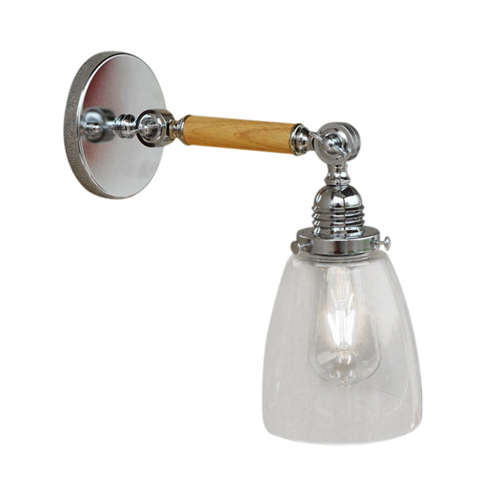Lisslune | Single-layer wall lamp with dome shade clear glass industrial living room light, 8"/4"/6" L wood arm