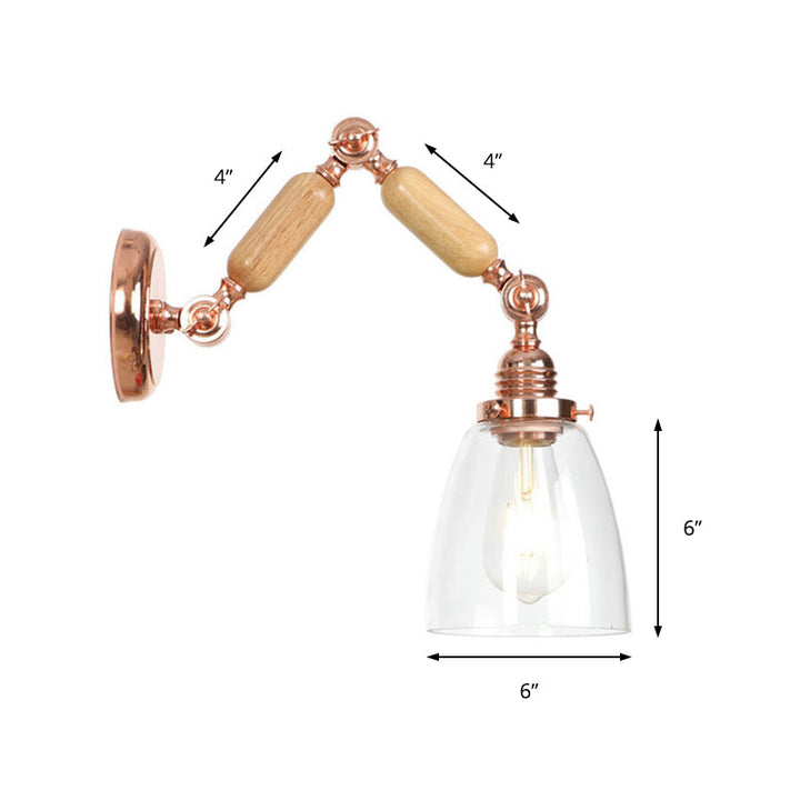 Lisslune | Tapered Clear Glass Wall Lamp Industrial Single Bulb Living Room Sconces Light in Rose Gold