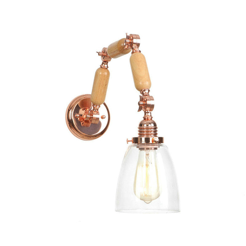 Lisslune | Rose Gold Single Light Concept Light Antique Clear Glass Tapered Lighting Fixture with Rotatable Arm