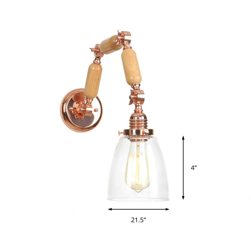 Lisslune | Rose Gold Single Light Concept Light Antique Clear Glass Tapered Lighting Fixture with Rotatable Arm