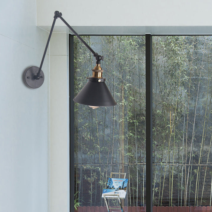Lisslune | 1 Light Adjustable Wall Lamp with Cone Shade Metal Retro Indoor Wall Lamp Light in Black/White