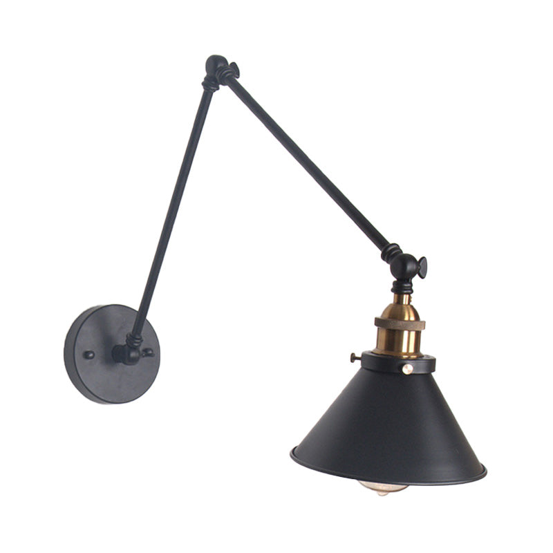 Lisslune | 1 Light Adjustable Wall Lamp with Cone Shade Metal Retro Indoor Wall Lamp Light in Black/White