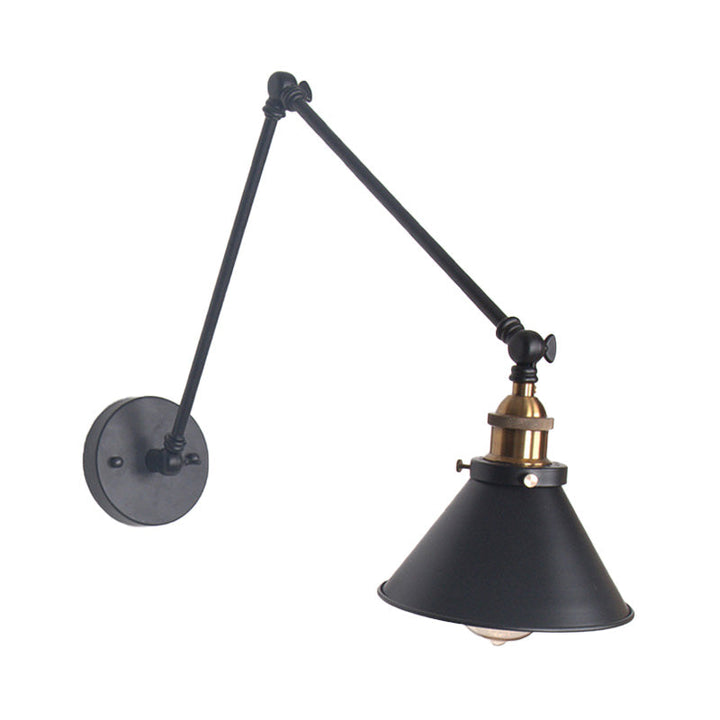Lisslune | 1 Light Adjustable Wall Lamp with Cone Shade Metal Retro Indoor Wall Lamp Light in Black/White