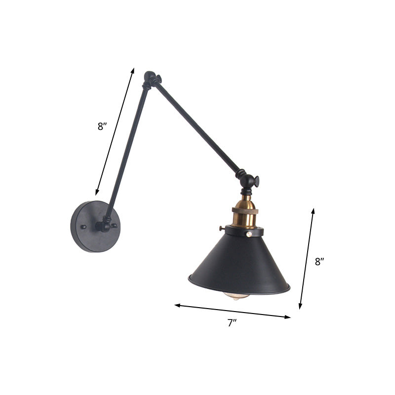 Lisslune | 1 Light Adjustable Wall Lamp with Cone Shade Metal Retro Indoor Wall Lamp Light in Black/White