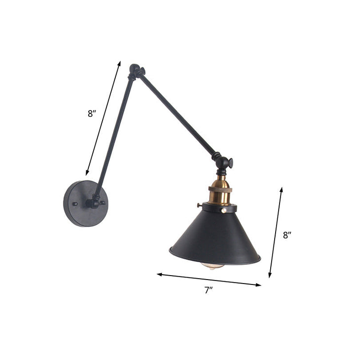 Lisslune | 1 Light Adjustable Wall Lamp with Cone Shade Metal Retro Indoor Wall Lamp Light in Black/White