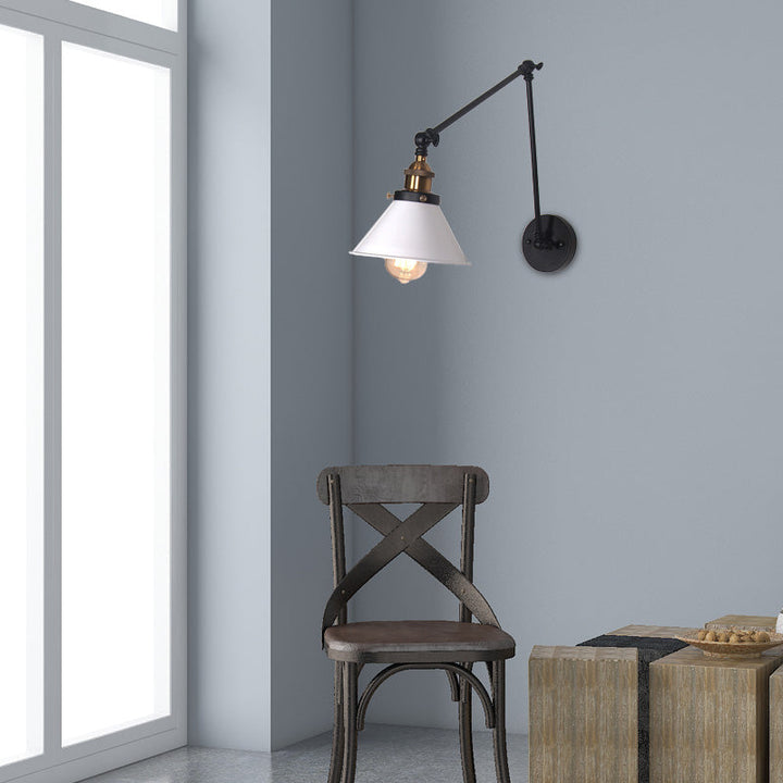 Lisslune | 1 Light Adjustable Wall Lamp with Cone Shade Metal Retro Indoor Wall Lamp Light in Black/White