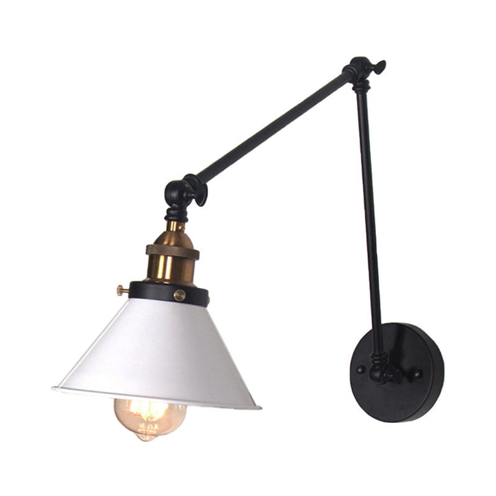 Lisslune | 1 Light Adjustable Wall Lamp with Cone Shade Metal Retro Indoor Wall Lamp Light in Black/White