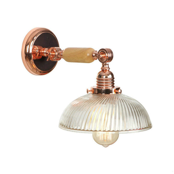 Lisslune | A bulb ribbed glass wall lamp farmhouse rose gold arched bedroom wall lamp