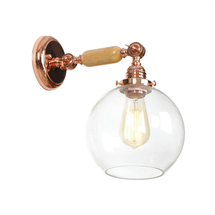 Lisslune | Orb Shade Clear Glass Wall Lamp Industrial Single Bulb Living Room Wall Light in Rose Gold