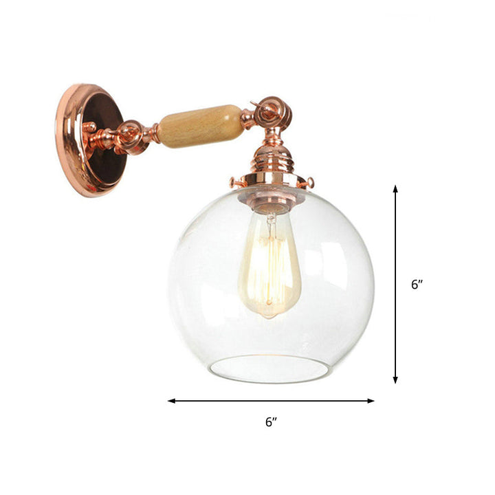 Lisslune | Orb Shade Clear Glass Wall Lamp Industrial Single Bulb Living Room Wall Light in Rose Gold