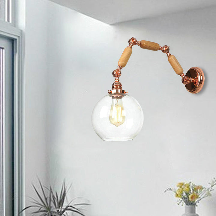 Lisslune | Globe Living Room Wall Lamp Antique Clear Glass 1 Light Pink Gold Wall Lamp with Retractable Arm