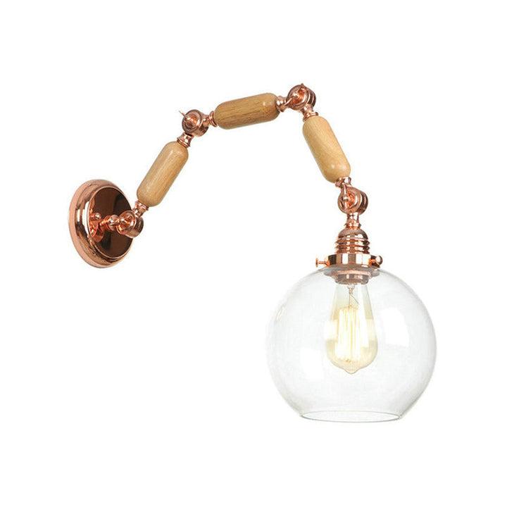 Lisslune | Globe Living Room Wall Lamp Antique Clear Glass 1 Light Pink Gold Wall Lamp with Retractable Arm