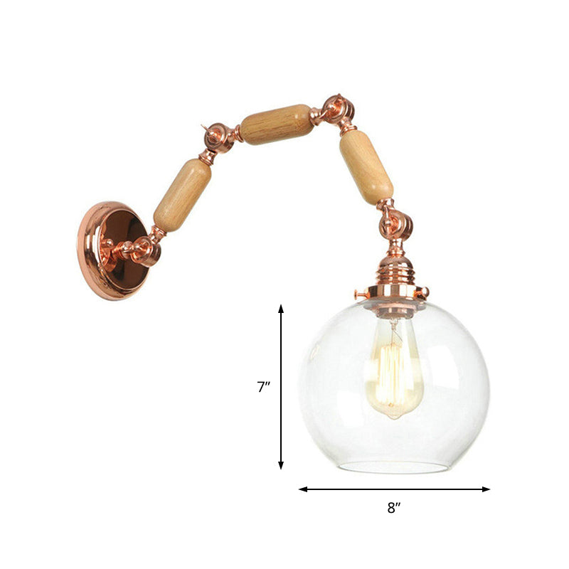Lisslune | Globe Living Room Wall Lamp Antique Clear Glass 1 Light Pink Gold Wall Lamp with Retractable Arm